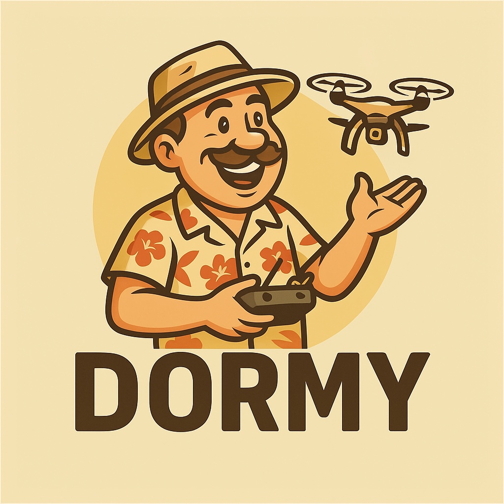 ドローンを飛ばすDORMYのキャラクターロゴ